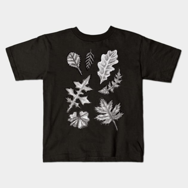 Grayscale Botanical Wildflowers Kids T-Shirt by IvyLilyArt